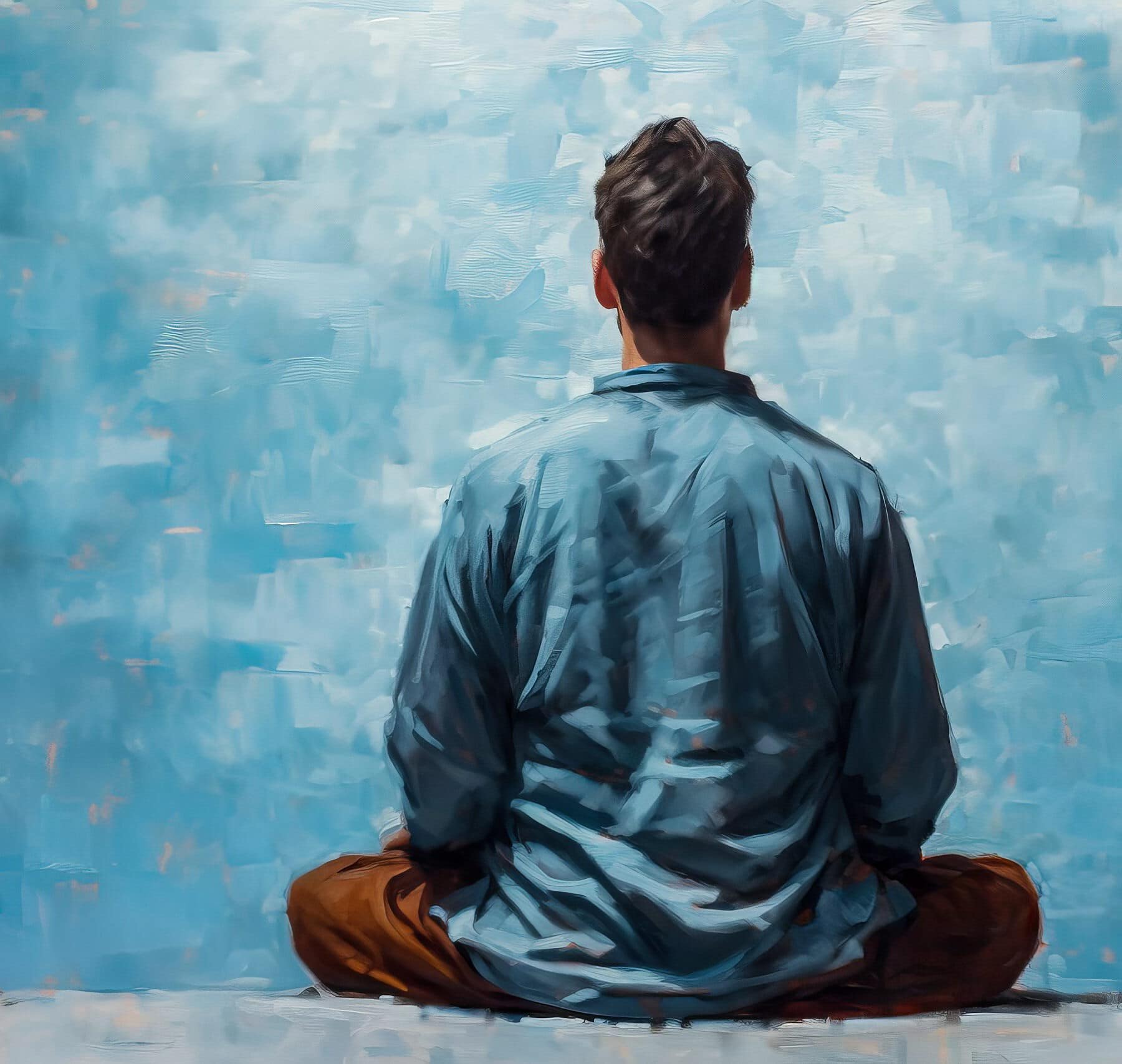 A person meditating or practicing mindfulness before diving into work tasks.